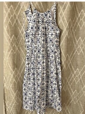 J. Crew Factory Navy and White Tile-Print Midi Dress